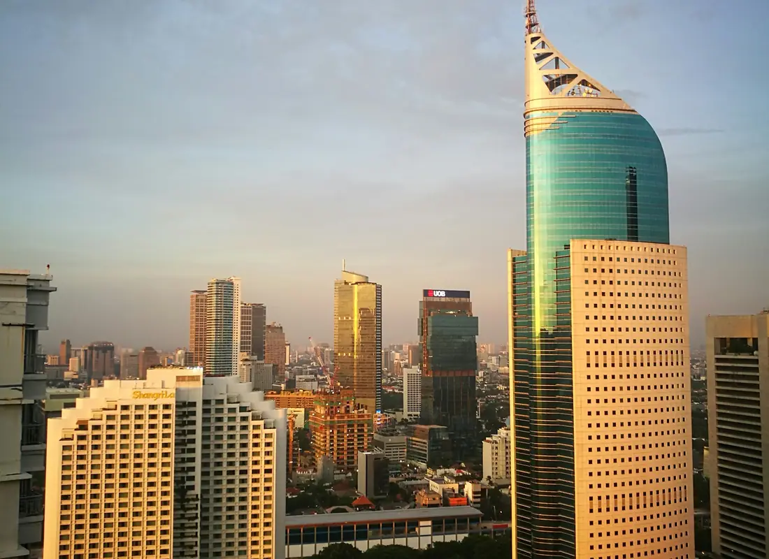 Office towers in central Jakarta at golden hour