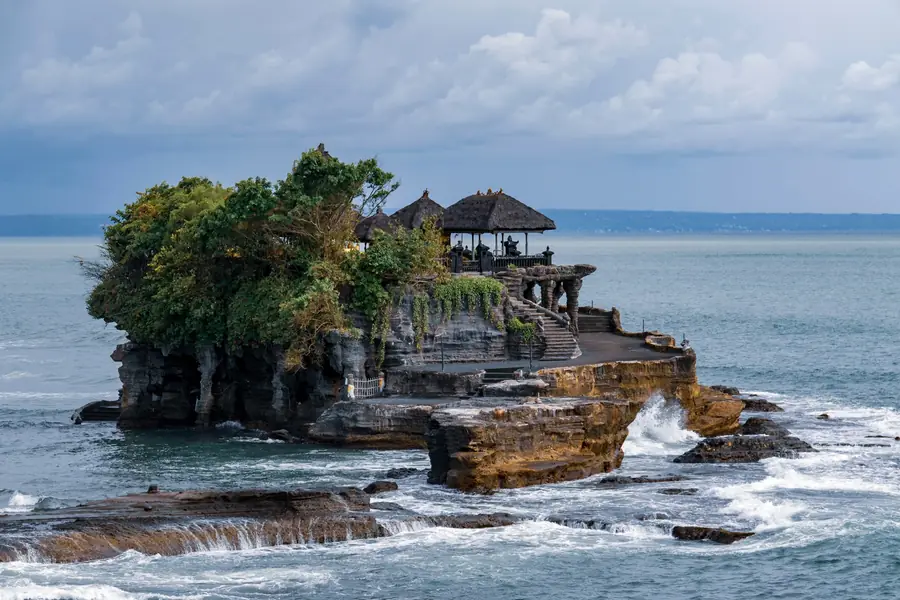 Tanah Lot temple on a rock in the sea